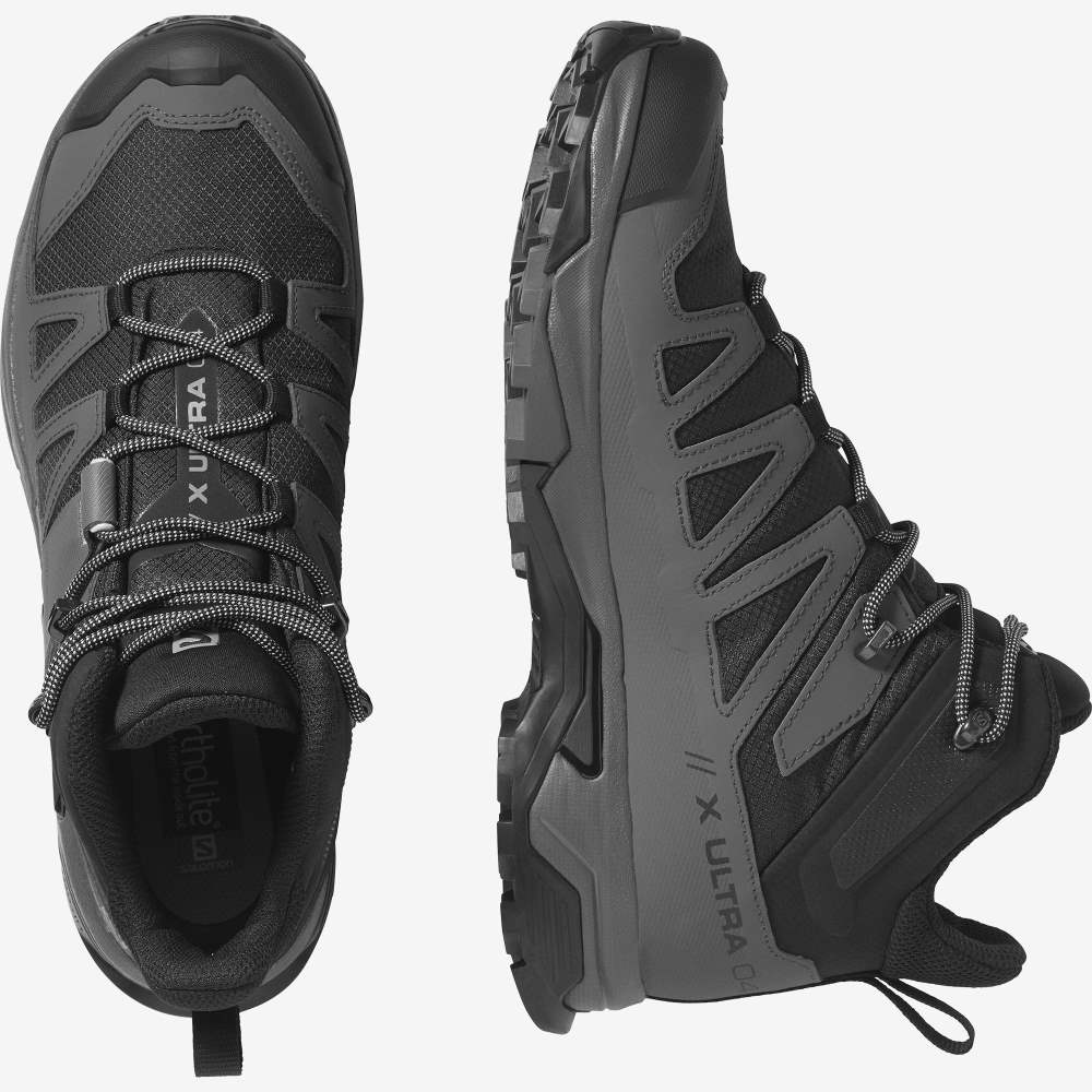 Black Blue Salomon X Ultra 4 Mid Wide Gore-Tex Men's Hiking Shoes | 078165GQC