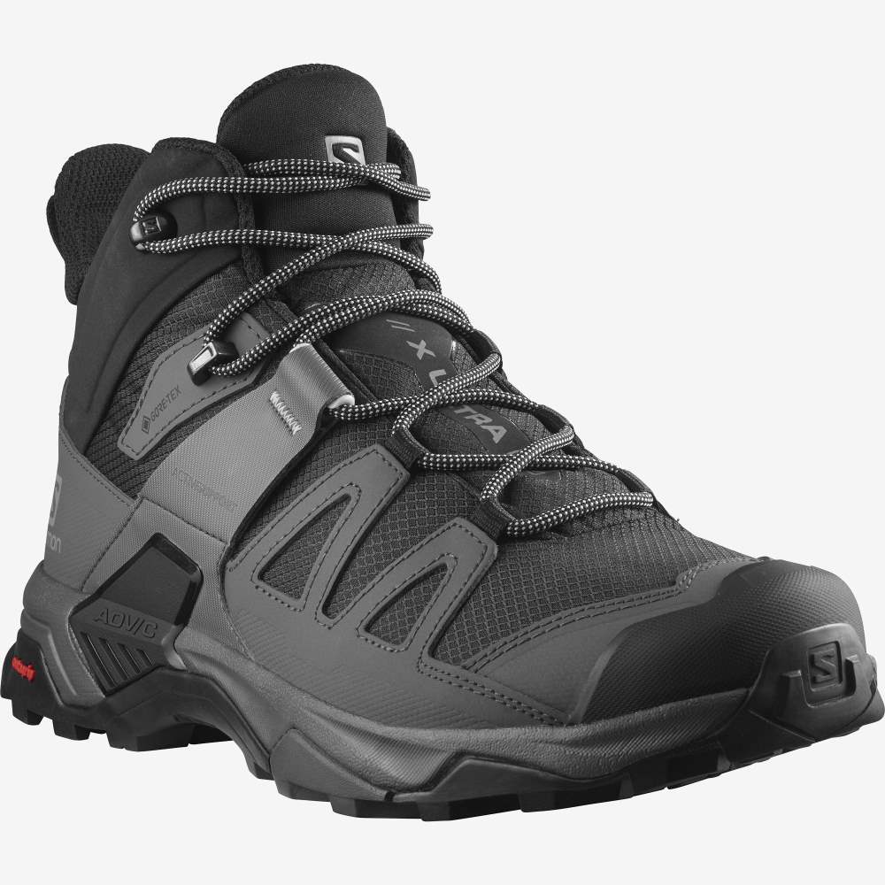 Black Blue Salomon X Ultra 4 Mid Wide Gore-Tex Men's Hiking Shoes | 078165GQC