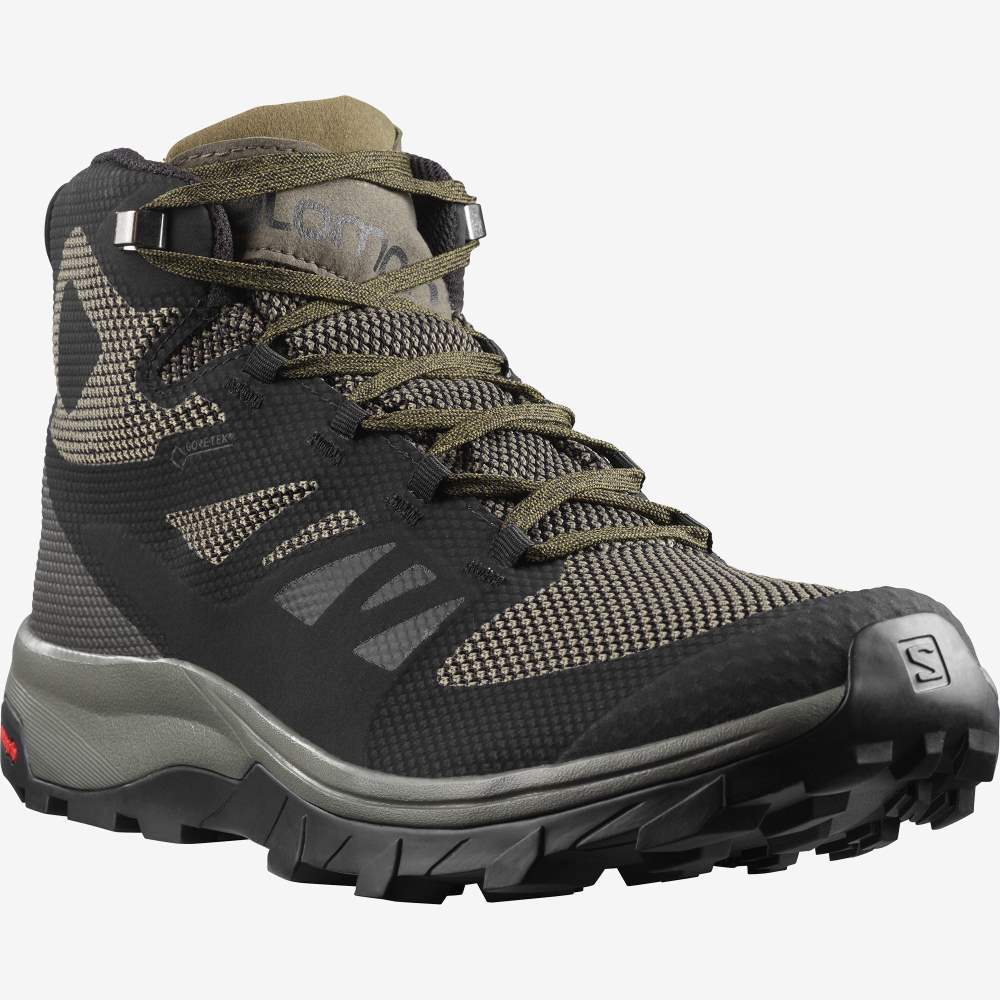 Black Brown Salomon Outline Mid Gore-Tex Men's Hiking Shoes | 901365LTP