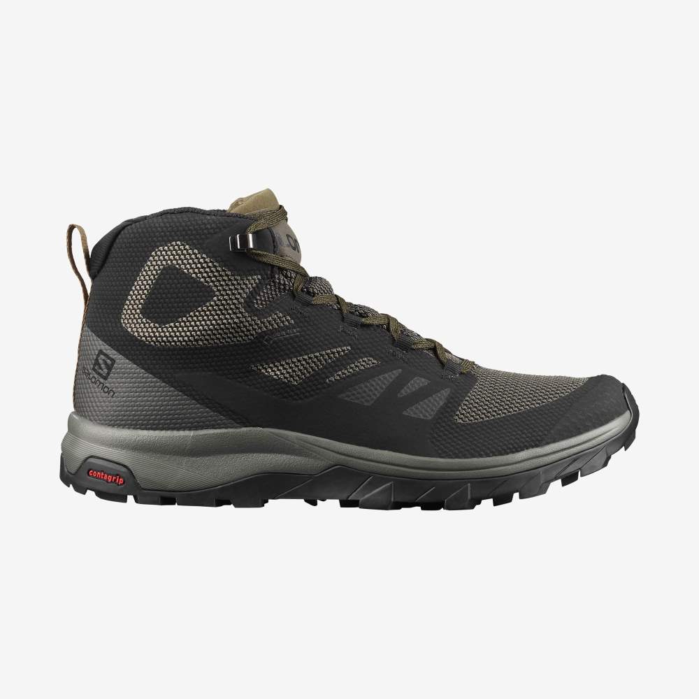 Black Brown Salomon Outline Mid Gore-Tex Men\'s Hiking Shoes | 901365LTP