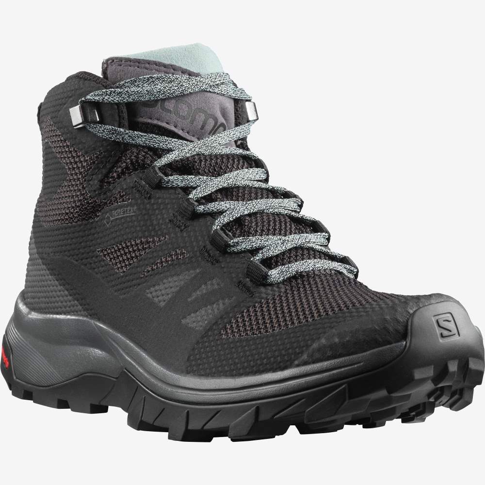 Black Green Salomon Outline Mid Gore-Tex Women's Hiking Shoes | 309478FHQ