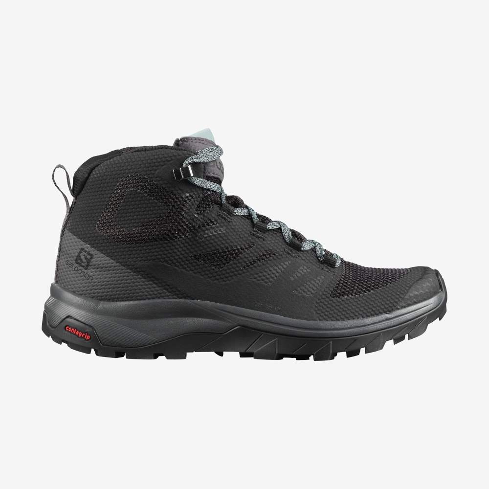 Black Green Salomon Outline Mid Gore-Tex Women\'s Hiking Shoes | 309478FHQ