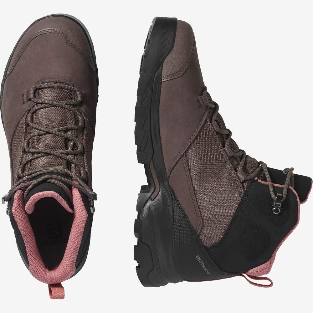 Black Red Salomon Outward Gore-Tex Women's Hiking Shoes | 849321PKY