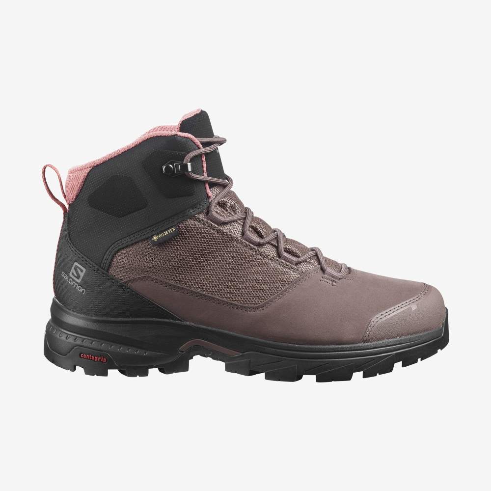 Black Red Salomon Outward Gore-Tex Women\'s Hiking Shoes | 849321PKY