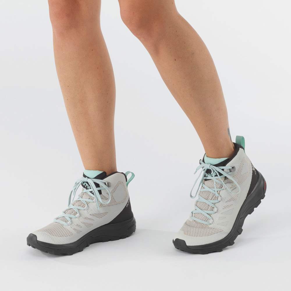Black Turquoise Salomon Outline Mid Gore-Tex Women's Hiking Shoes | 481675JYN
