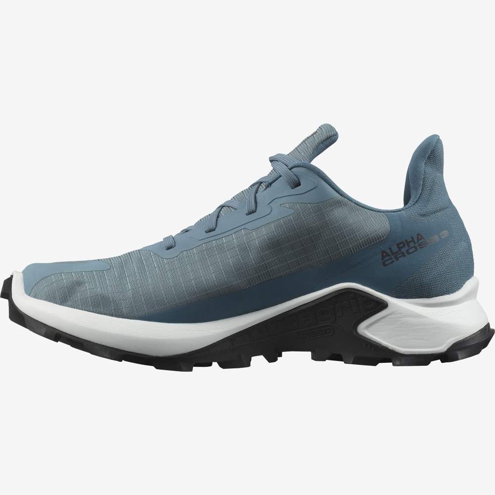 Blue Grey Salomon Alphacross 3 Gore-Tex Women's Trail Running Shoes | 085639UDS
