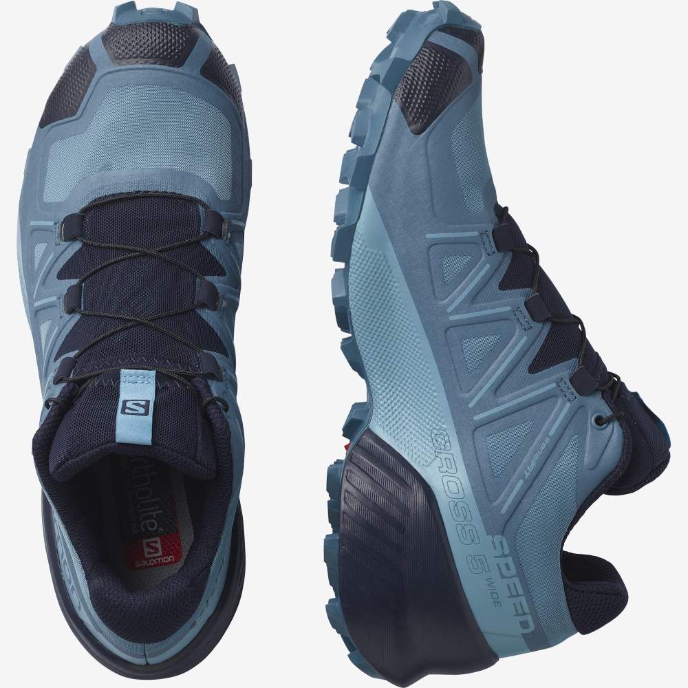 Blue Grey Salomon Speedcross 5 Wide Women's Trail Running Shoes | 549823AVS