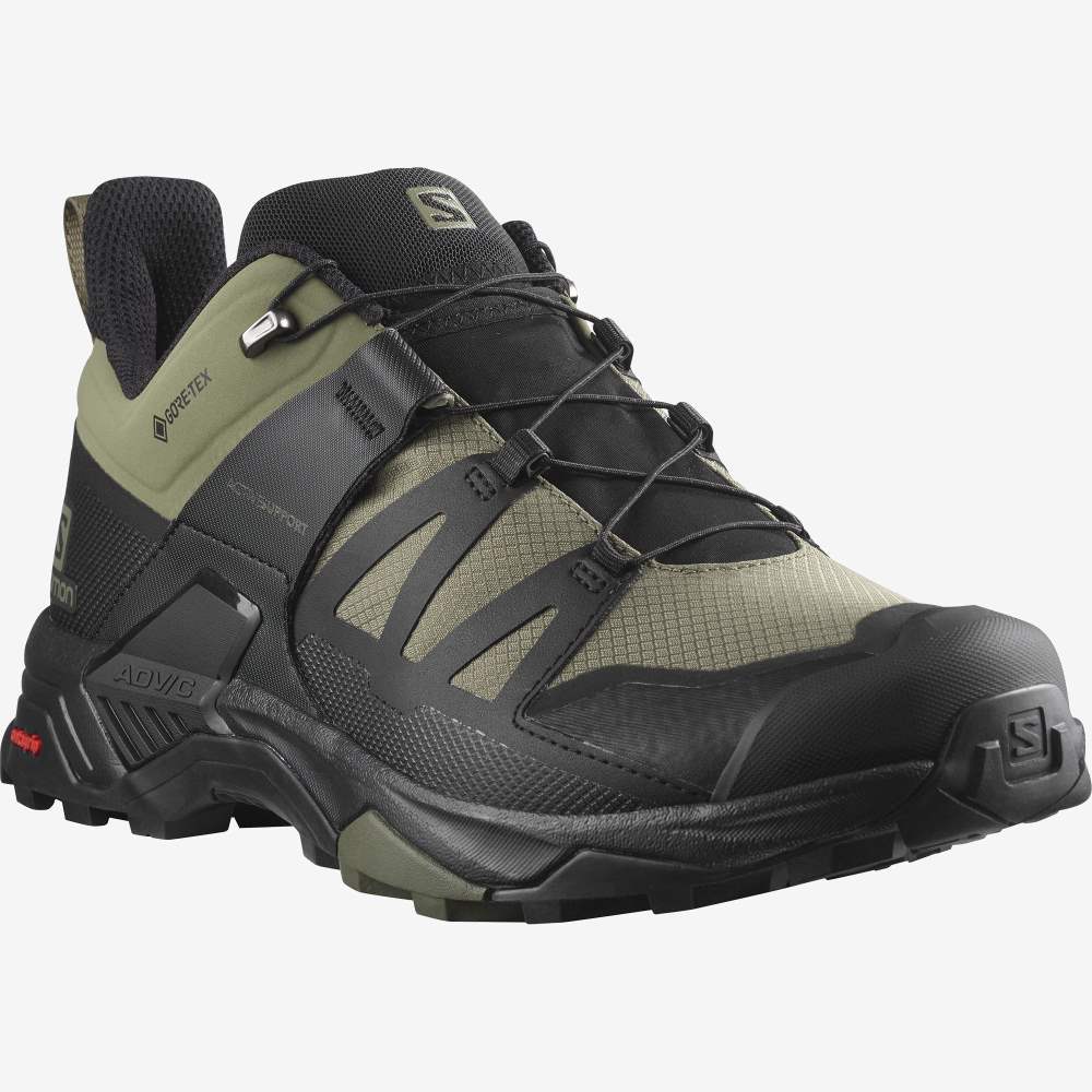 Green Black Salomon X Ultra 4 Wide Gore-Tex Men's Hiking Shoes | 153682FCX