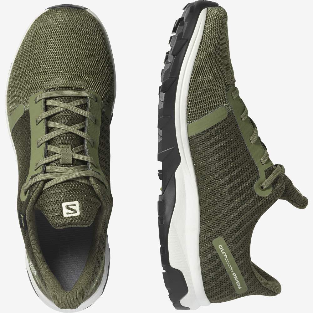 Green Olive Salomon Outbound Prism Gore-Tex Men's Hiking Shoes | 129478ZSP
