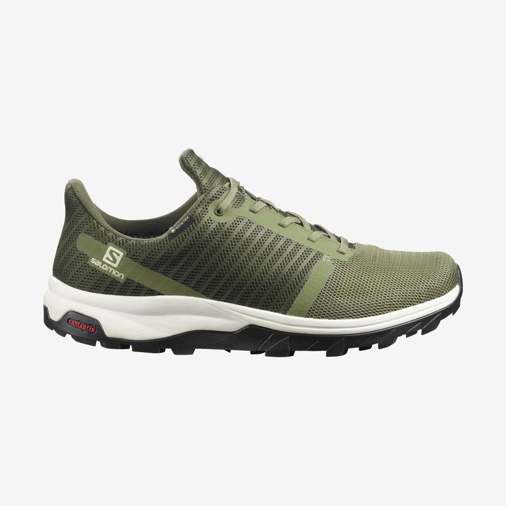 Green Olive Salomon Outbound Prism Gore-Tex Men\'s Hiking Shoes | 129478ZSP