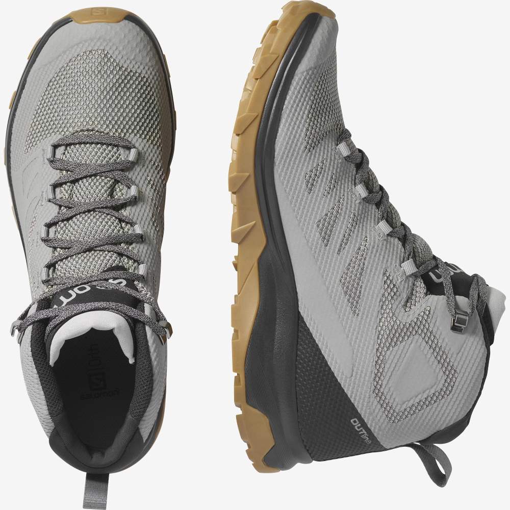 Grey Black Salomon Outline Mid Gore-Tex Men's Hiking Shoes | 104726PSE