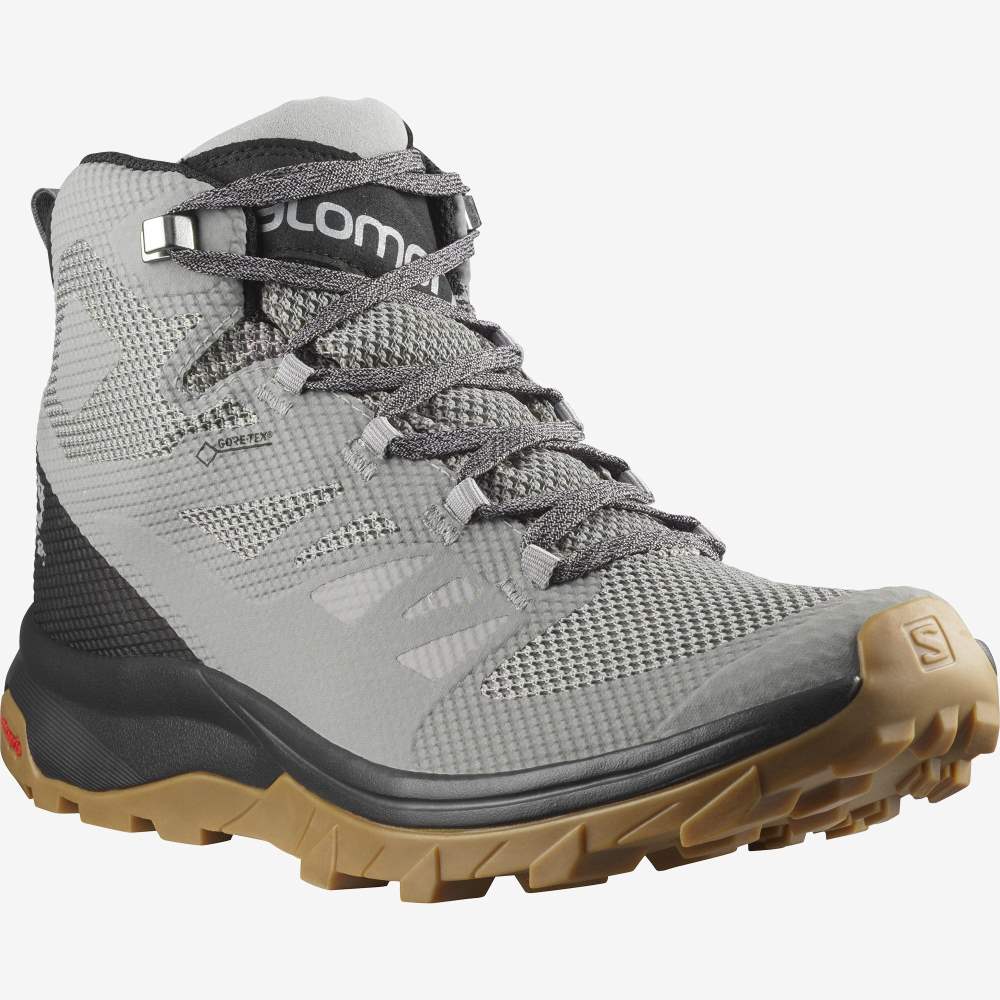 Grey Black Salomon Outline Mid Gore-Tex Men's Hiking Shoes | 104726PSE