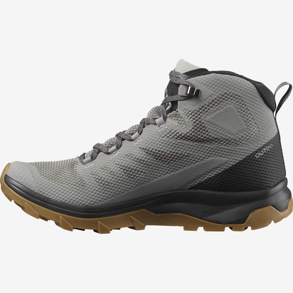 Grey Black Salomon Outline Mid Gore-Tex Men's Hiking Shoes | 104726PSE