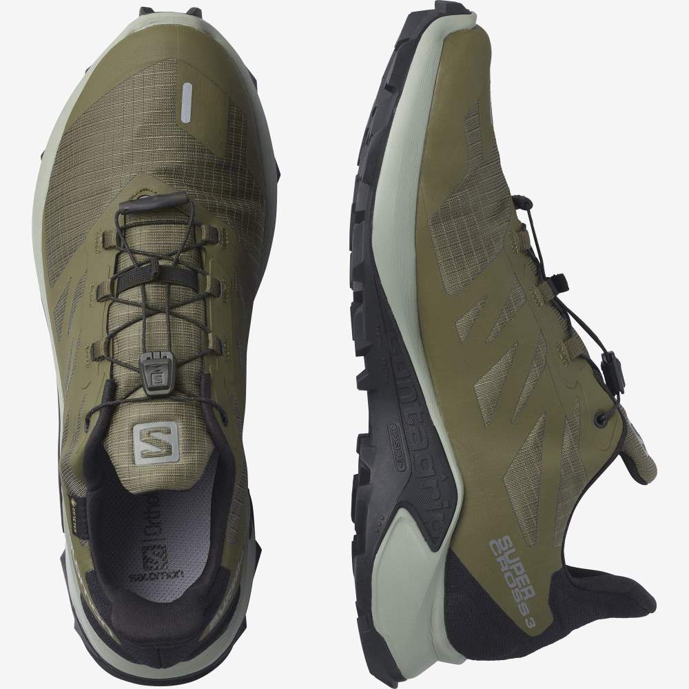 Olive Black Salomon Supercross 3 Gore-Tex Men's Trail Running Shoes | 258930NBO