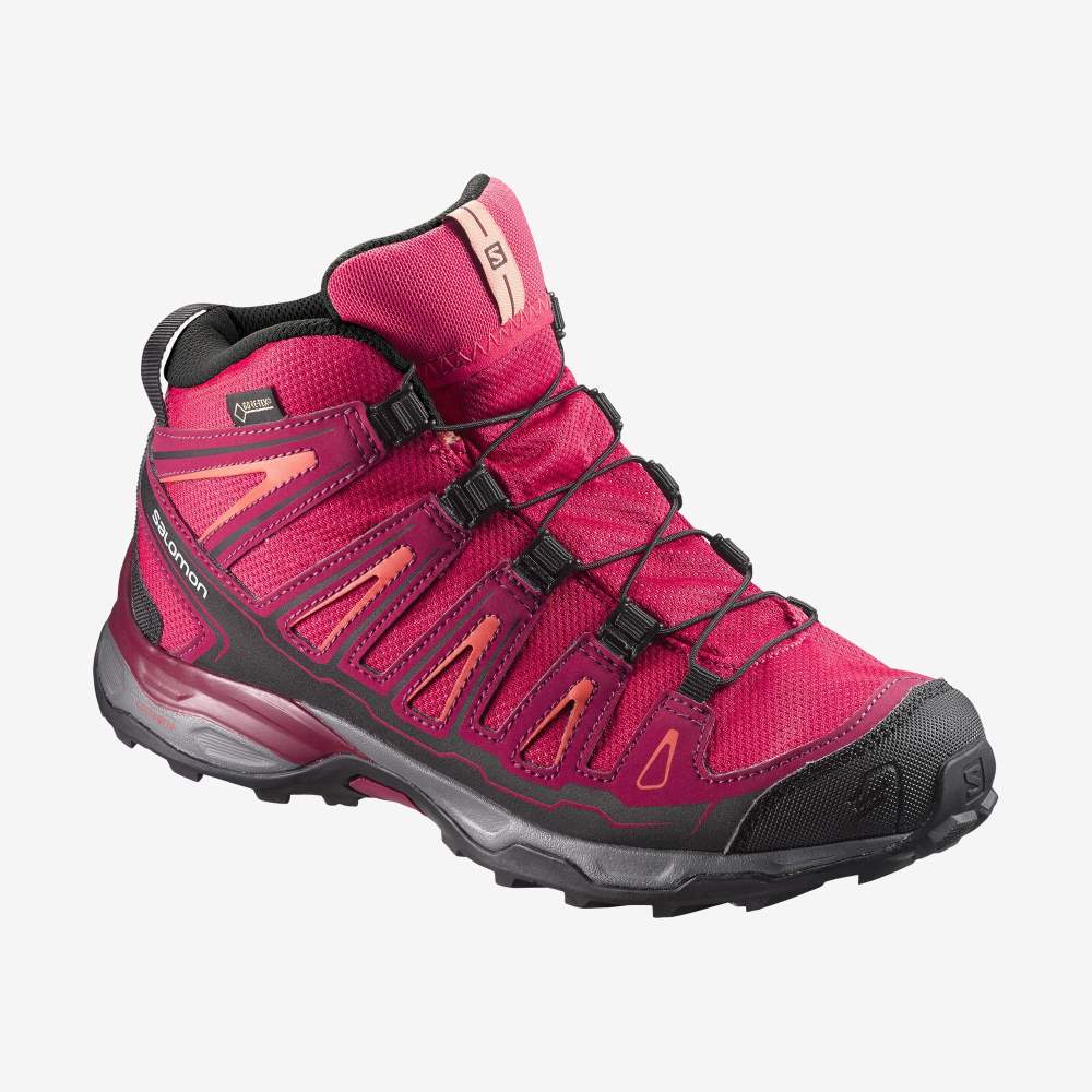 Pink Red Coral Salomon X-Ultra Mid Gore-Tex Kids\' Hiking Shoes | 725864TIV